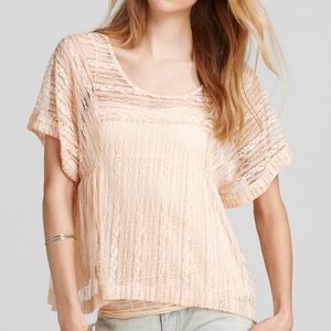 FREE PEOPLE Pink Lace Short Sleeve Top